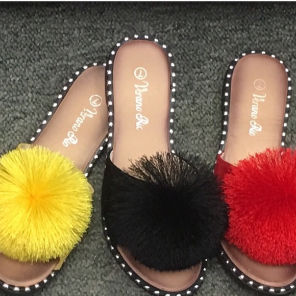 Italina Turquoise Blue Pom Rosette Studded Flat Mule Padded Slide Sandals - Picture 5 of 5